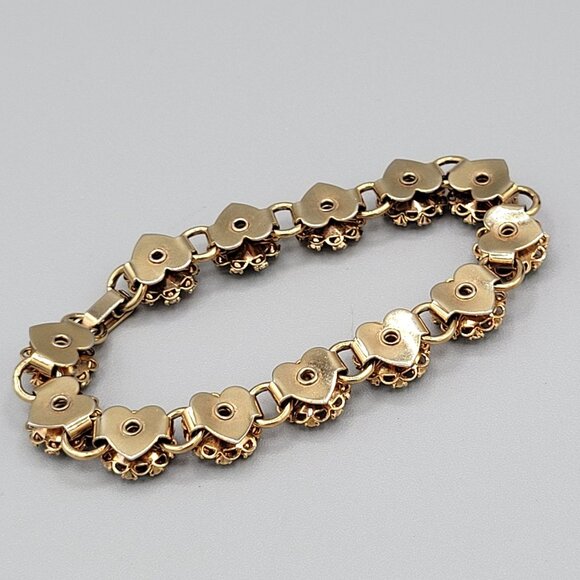 Vintage Gold Tone Tourmaline Stone Flower Link Bracelet Fold Over Clasp - Picture 7 of 8